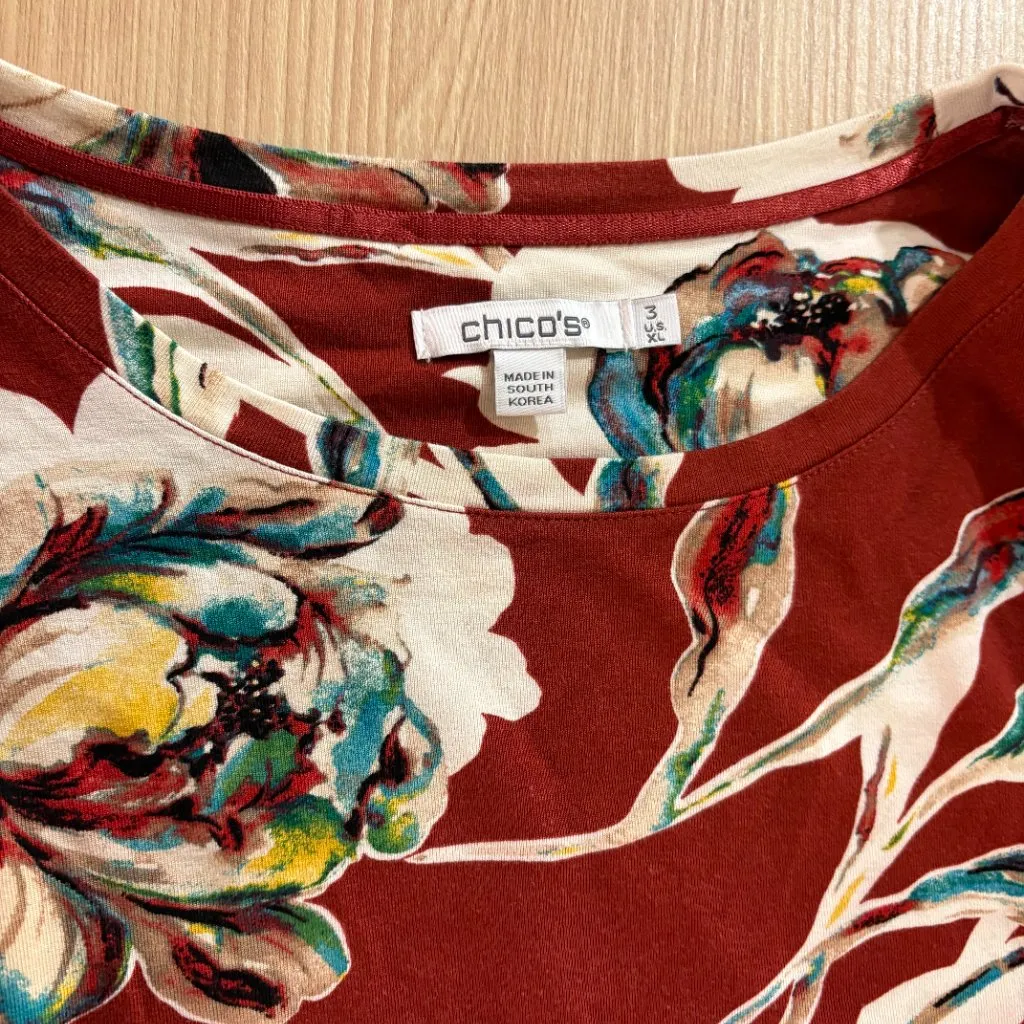 Chico's Long Sleeve Blouse Chico's Size 3 US Size XL Maroon Floral Print Rayon - Image 2