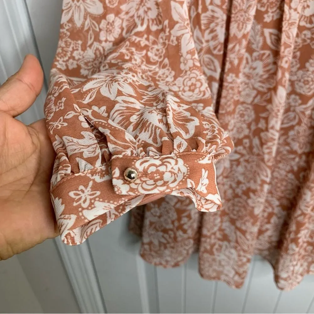 Ces Femme bohemian floral long sleeves autumn chiffon‎ tunic Orange - Image 3