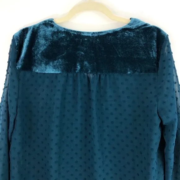 New  Velvet Eyelet Embroidered Swiss Dot Top Sheer Teal - Image 10