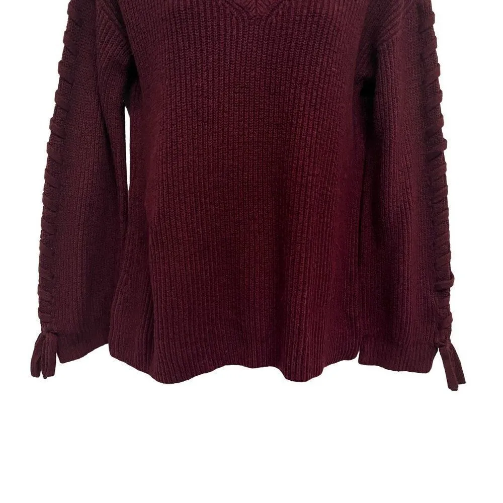 American Eagle Lace Up Sleeve Bell Sleeve V-Neck Ribbed Knit Sweater Top - Image 6