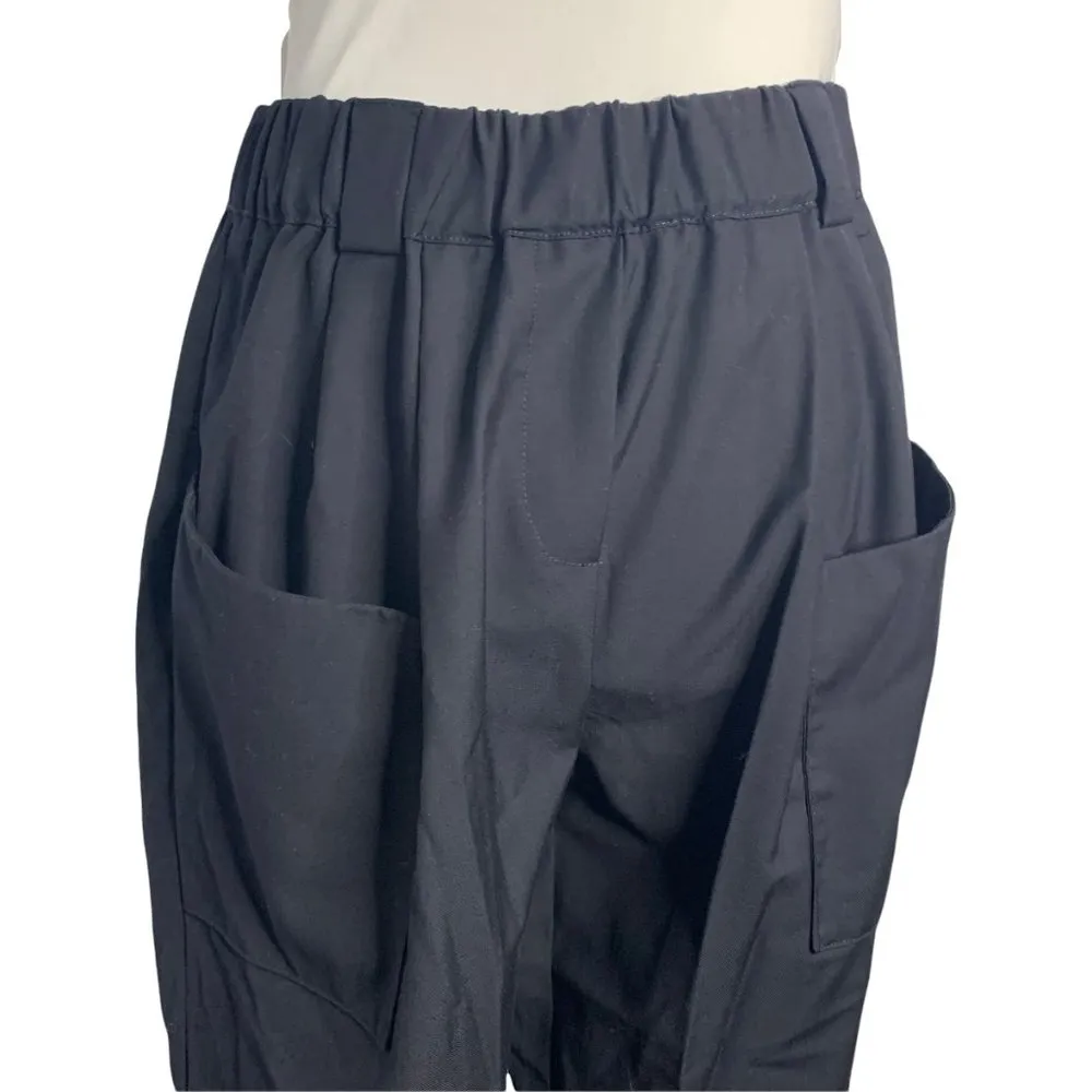 Korean Fashion Pullon Capri Pants S Black Front Back Pockets Elastic Waist 12PE - Image 2