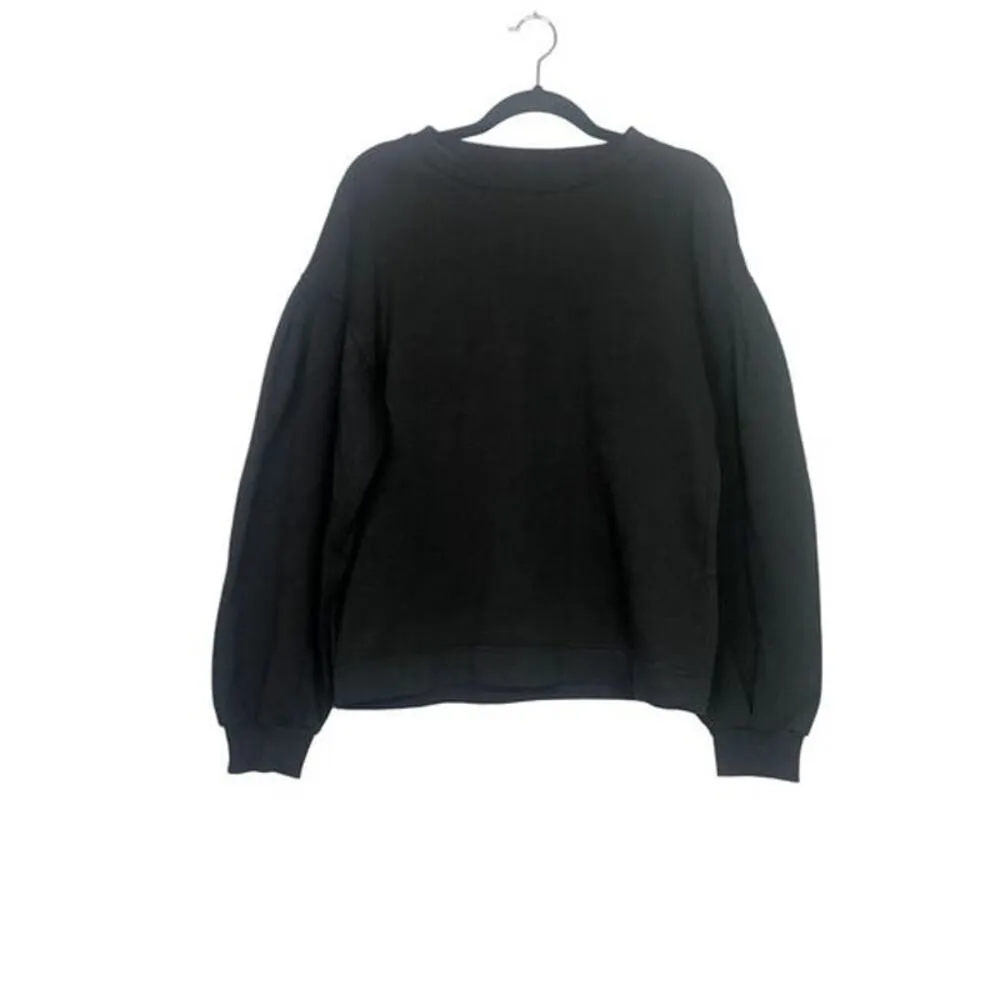 ZARA Boxy Oversized Bat Sleeve Crewneck Short Sweatshirt Stretchy M Black #3345 - Image 11