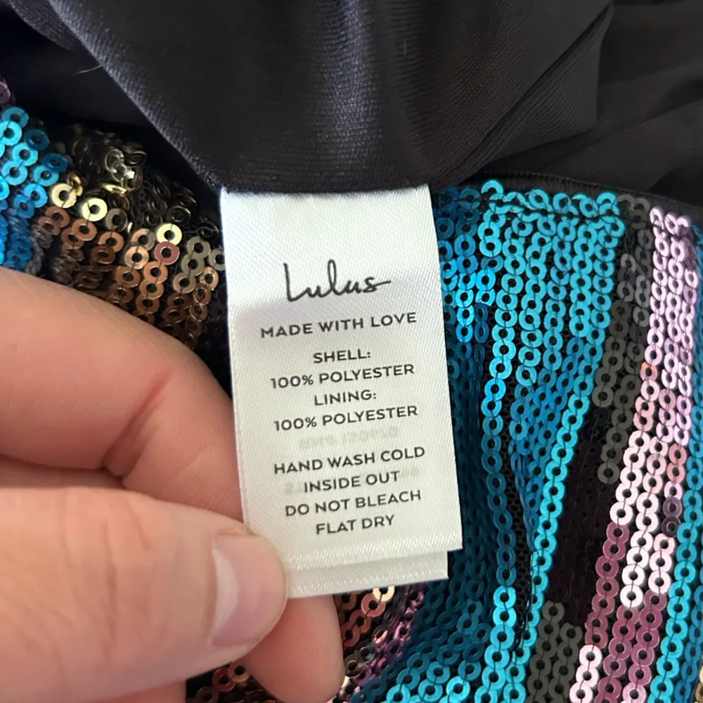 NWT Lulus Just Your Stripe Blue and Gold Sequin Bodycon Mini Dress Size XS - Image 10