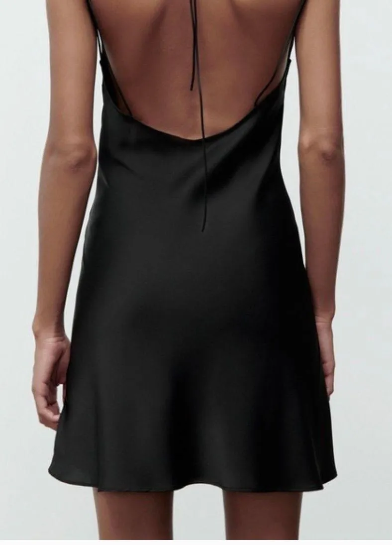 Black Satin Slip Dress - Image 2