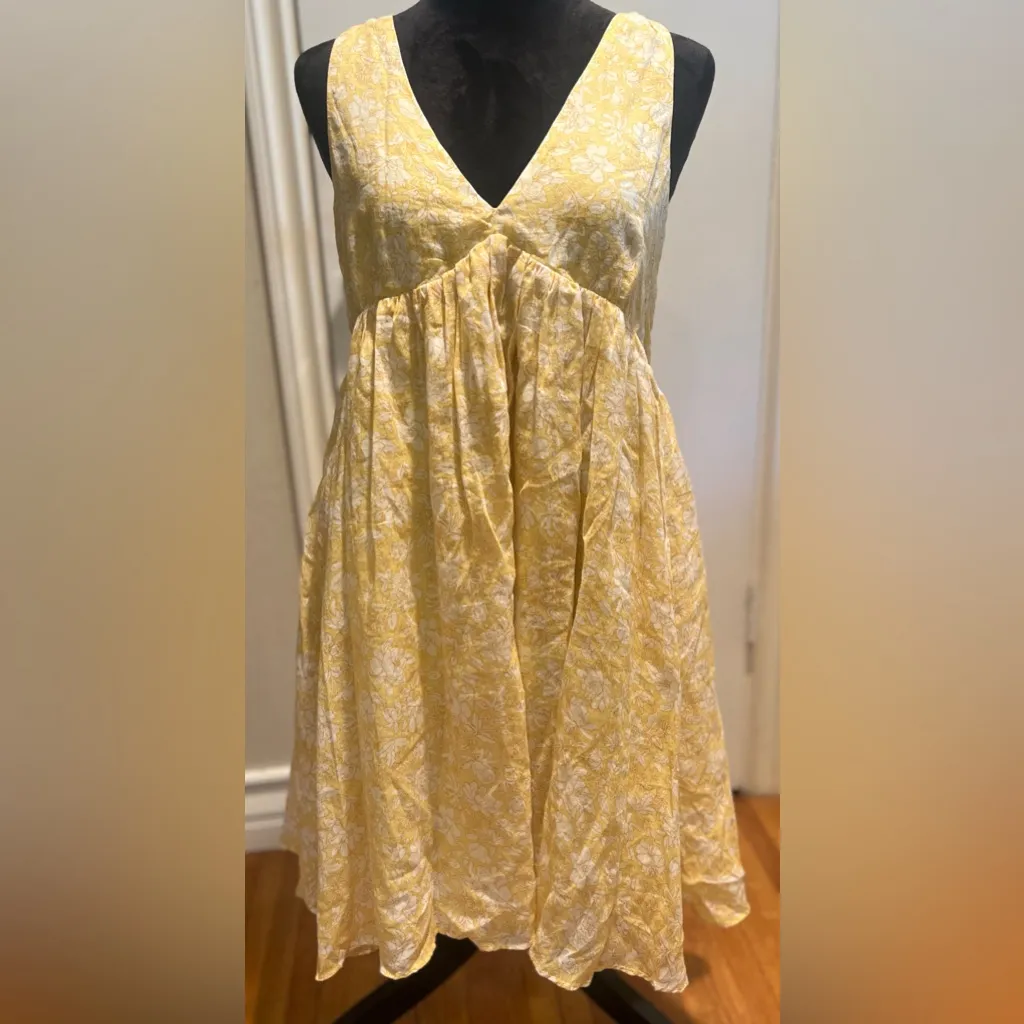 J.Crew Swingy V-Neck Tie-Back Lined Mini Dress in Tossed Yellow Floral Size‎ XS - Image 7