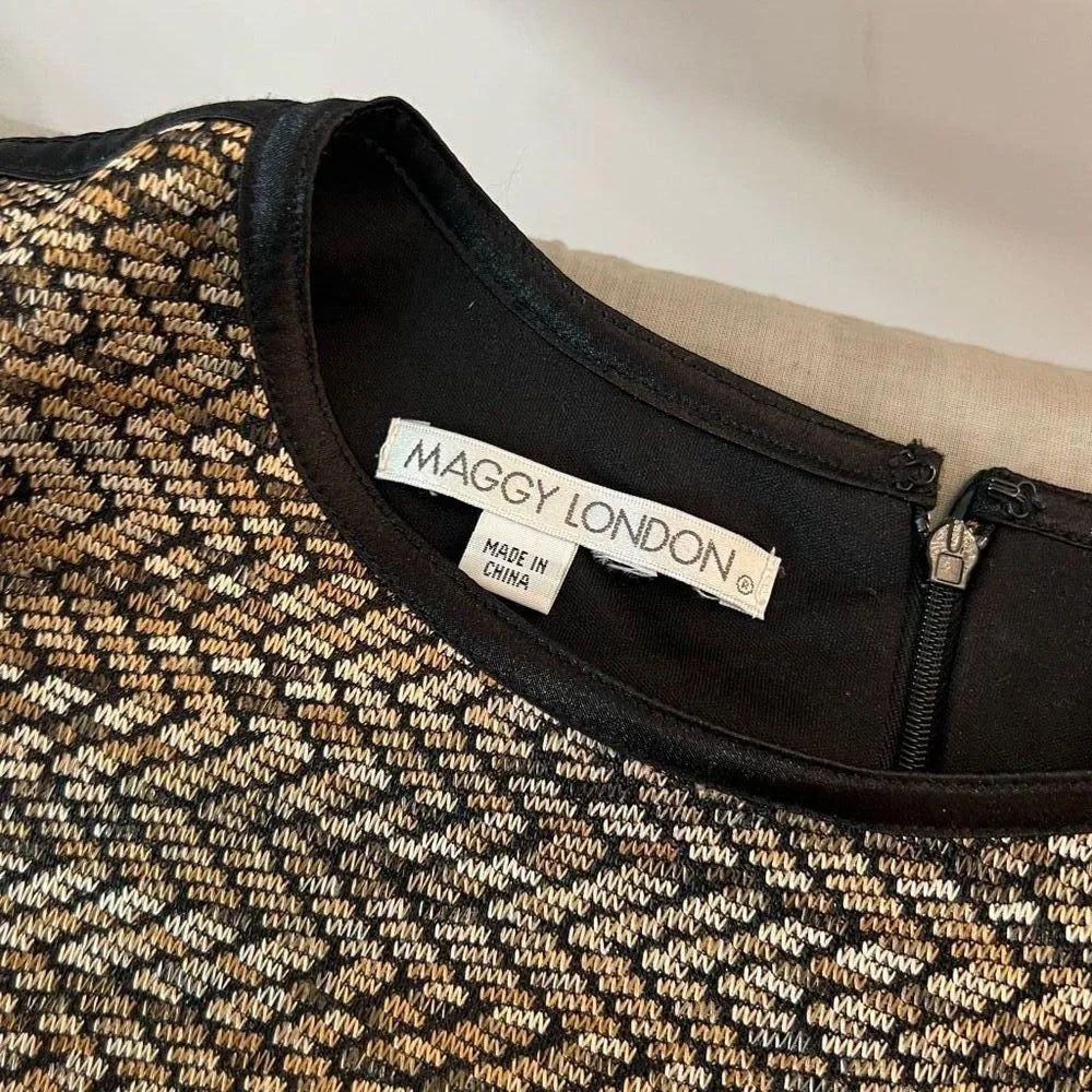 Maggy London Black Gold Tweed Detailing Sleeveless Sheath Dress Size 10 - Image 8