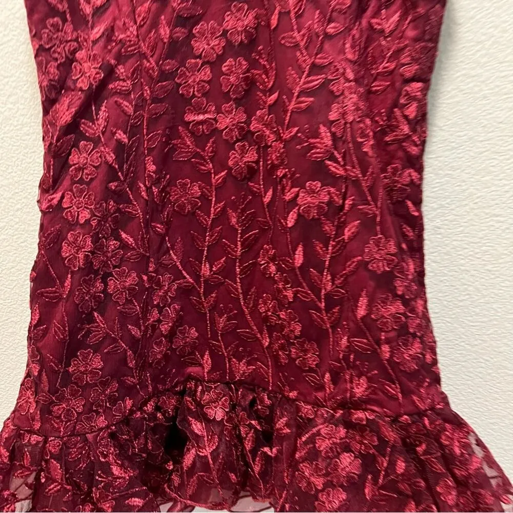 Lulus Lavish Lifestyle Burgundy Embroidered Ruffled Mini Dress Tulle Tutu Size L - Image 4
