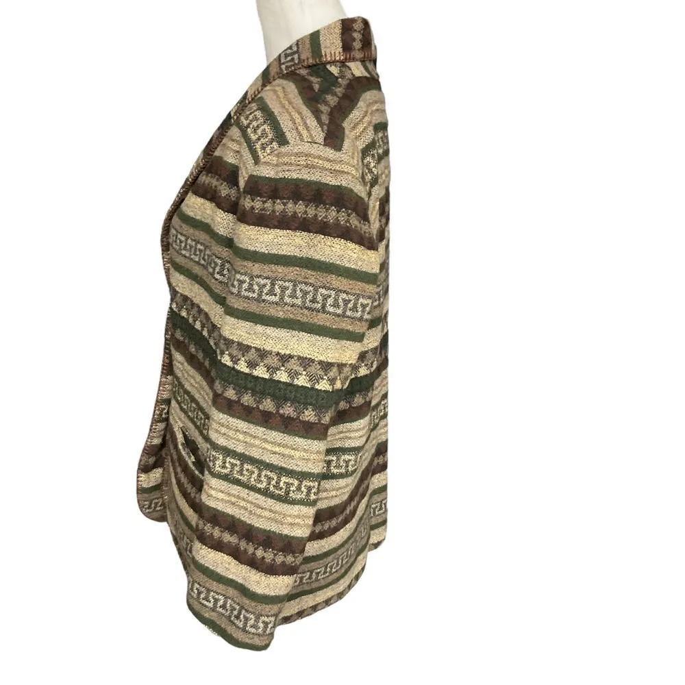 Vintage First Option Women's One‎ Button Blazer Jacket Tan Brown Western Aztec M Size M - Image 3