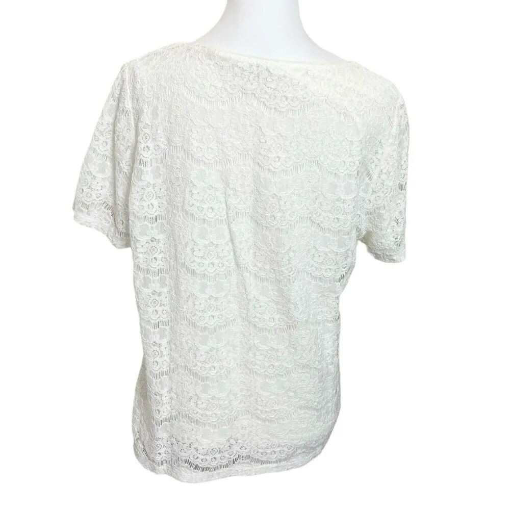 Reiss Rayee Short Sleeves Blouse Lace Top White Blouse Women’s Size L - Image 4