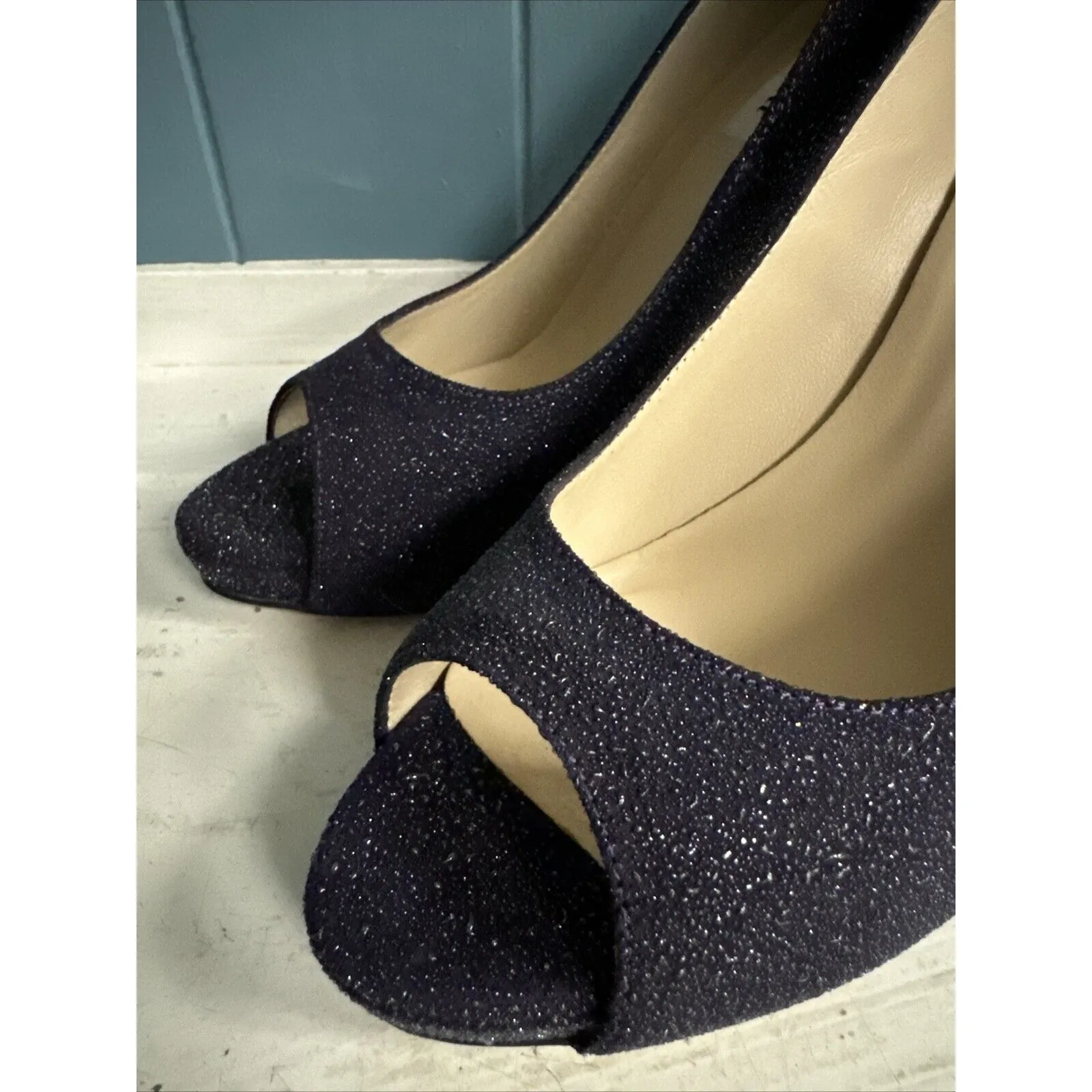 L.K.Bennett‎ Plum Purple Glitter High Heel Open Toe Dressy Shoes Women’s Sz 37.5 - Image 2