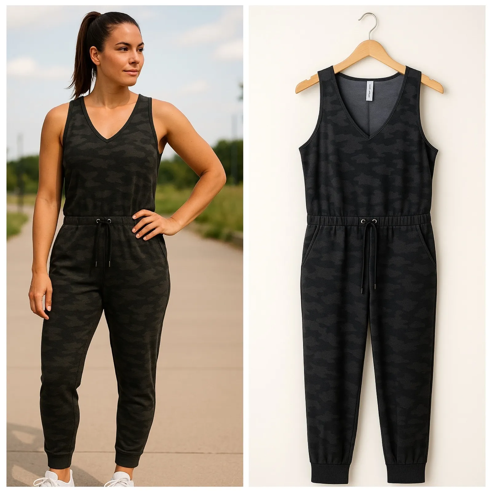 NWT KYODAN Outdoor Camo V Neck Sleeveless Jogger Jumpsuit Romper Size S‎ - Image 2