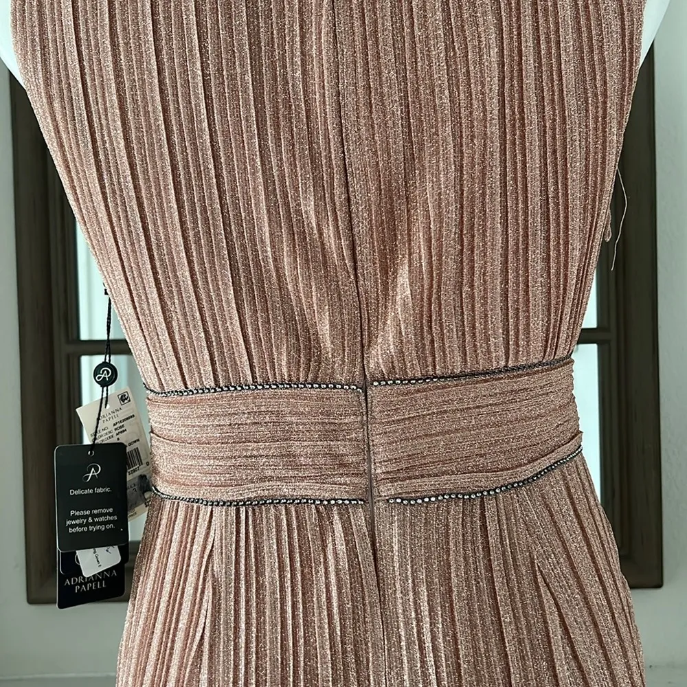 Adrianna Papell Metallic Pleated Long Gown in Rose, Size 8 NEW w/Tag $229 - Image 12