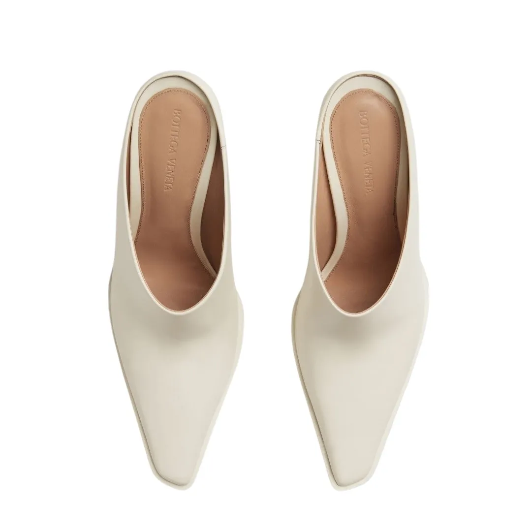 Bottega Veneta Tex Leather Mule Sea Salt White EU 37 US 7 100mm Italy - Image 6