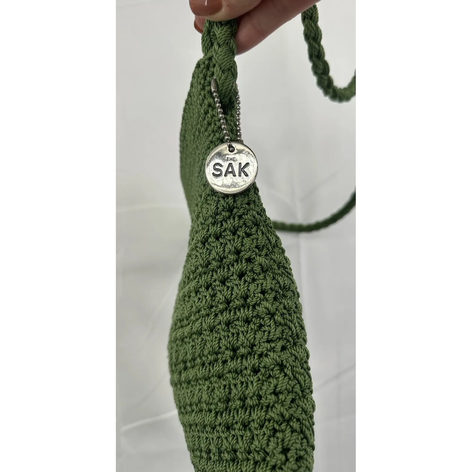 The Sak Light Green Crochet Crossbody Bag Purse 11"x10" Zip Pockets Boho - Image 3