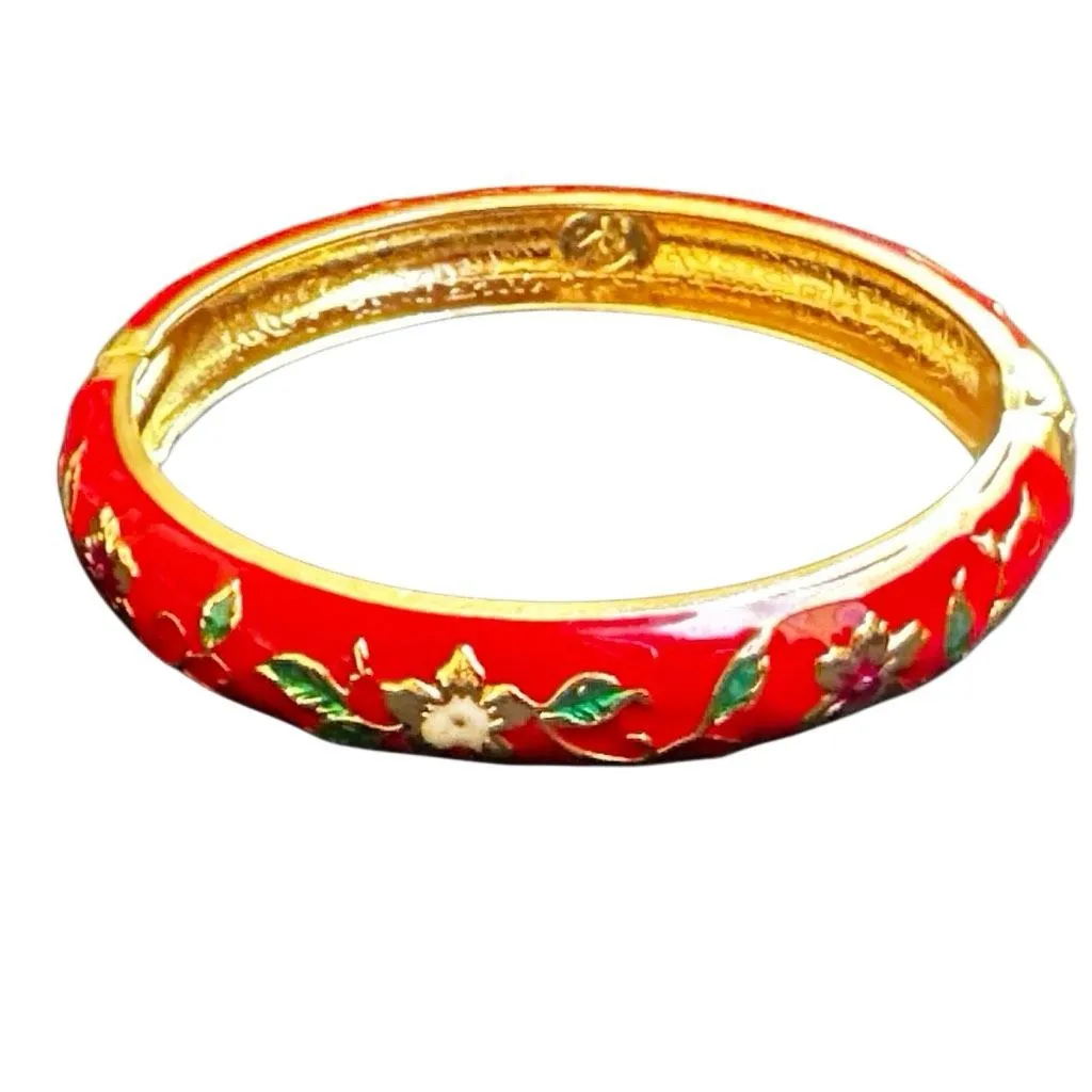 Red Floral Cloisonné Enamel Gold - Image 2