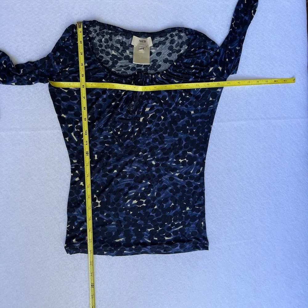 Fuzzi Made In‎ Italy Long Sleeve Blue Leopard Tee Shirt Black Blue Size XS Y2K - Image 8