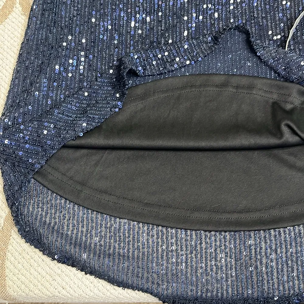 Dress Forum Navy Sequin Balloon Sleeve Contrasting satin Belt,keyhole Back Dress - Image 10