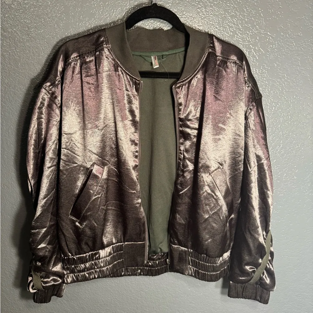 Free People Movement Womens Olive Green Bomber Knit Collared Jacket Size Medium - Image 8