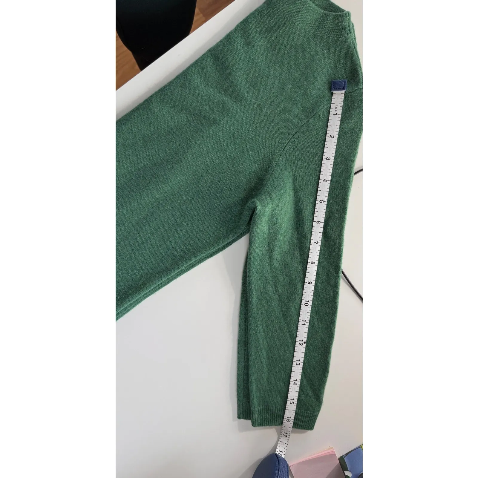 Talbots Petites Pure Cashmere 3/4 Sleeve Crewneck Sweater Green Size P (Small) - Image 7