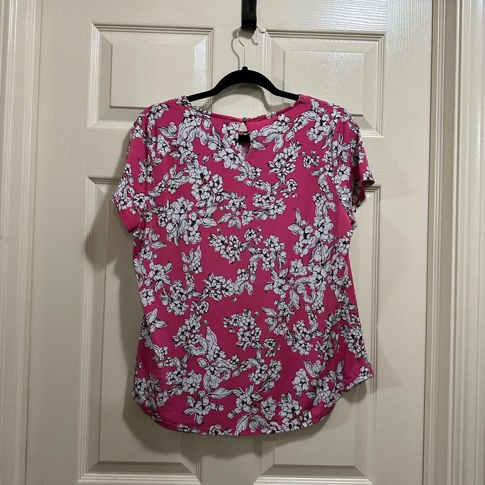 Liz Claiborne short sleeve blouse pink floral size large - Image 5