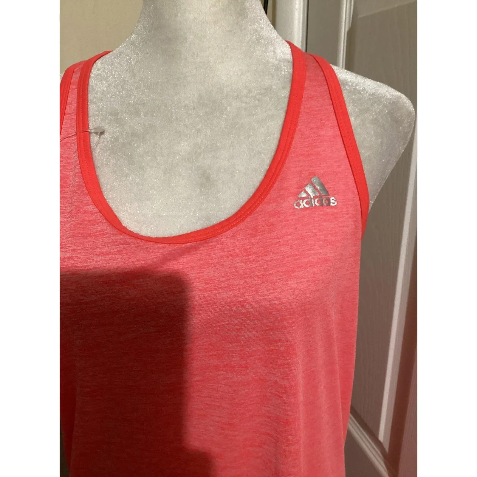 Adidas Tank Top Womens Large Pink Coral Heather Climalite Racerback Athletic - Image 2