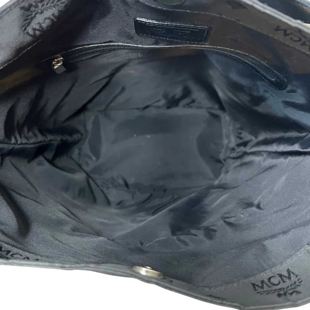 MCM Germany Large Black Canvas Leather Tote Bucket Bag Silver Hardware Vintage - Image 12