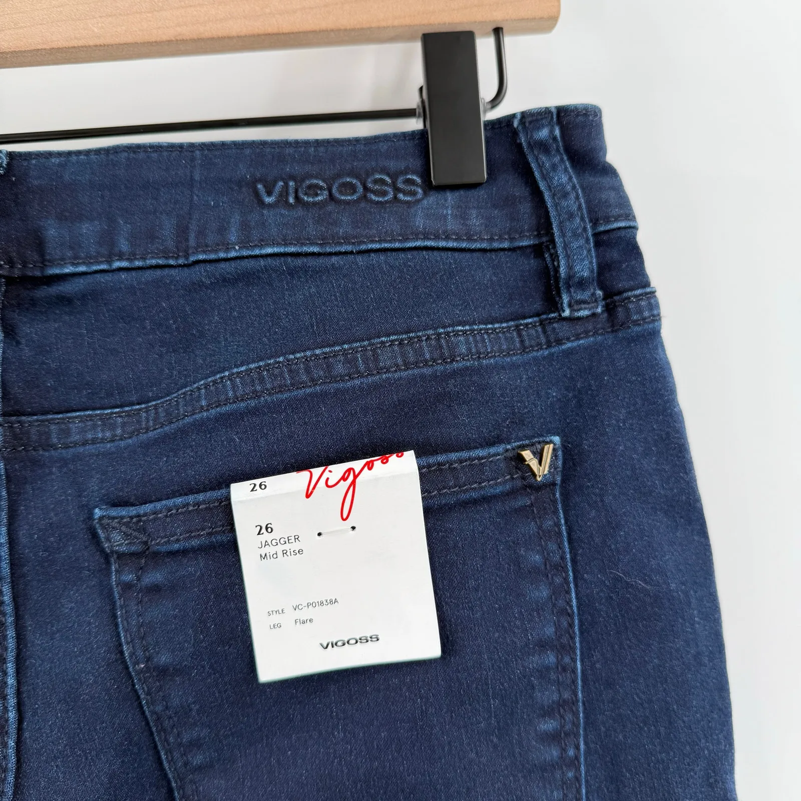 VIGOSS Denim Jeans SZ 26 Marley Mid Rise Flare Trouser NWT Cotton Stretch Indigo - Image 12