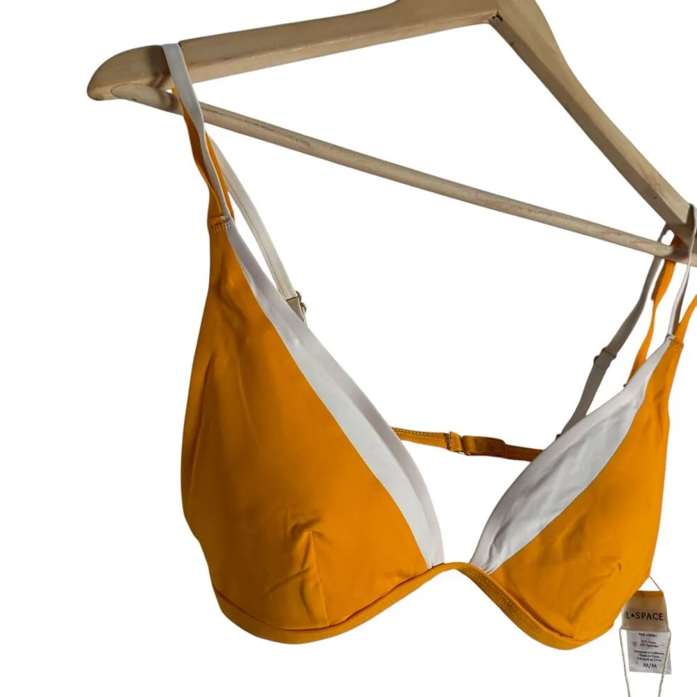 L*Space Finneas Bikini Swimsuit Top Orange White Size Medium - Image 4