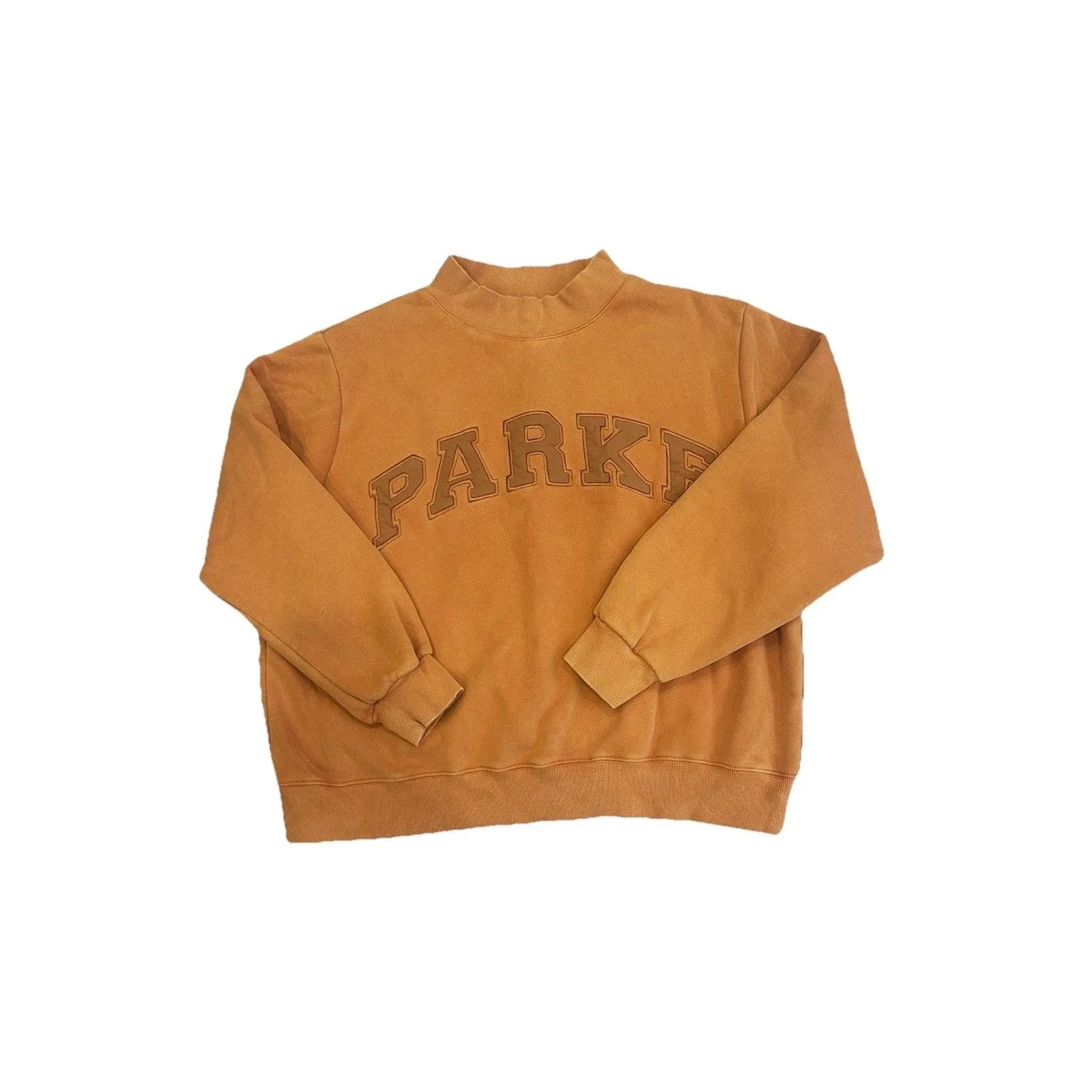 Parke Varsity Mockneck Sweatshirt Halloween Orange Acid Wash L/XL Sold Out - Image 2