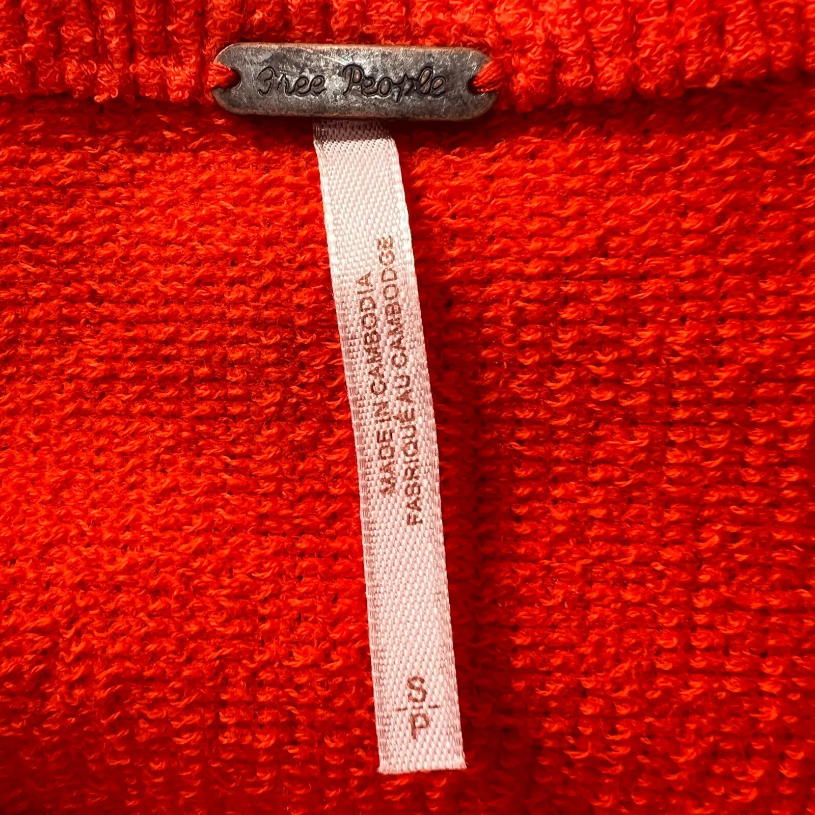 Free People Ottoman Slouchy Tunic Sweater Orange Ribbed Mock Neck Size S/M Cozy - Image 4