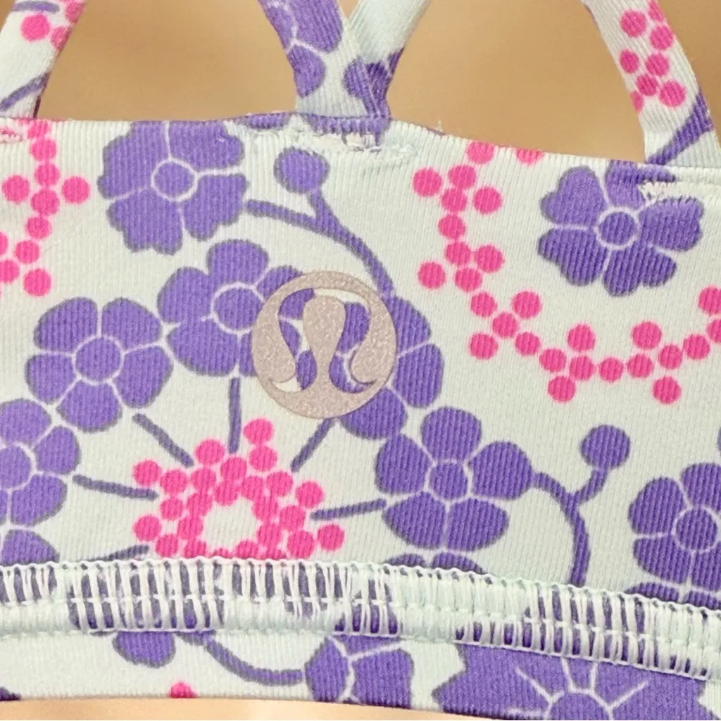Lululemon Free To Be Bra Twiggy Printed Power Purple Floral Size 8 Vintage Girly - Image 6