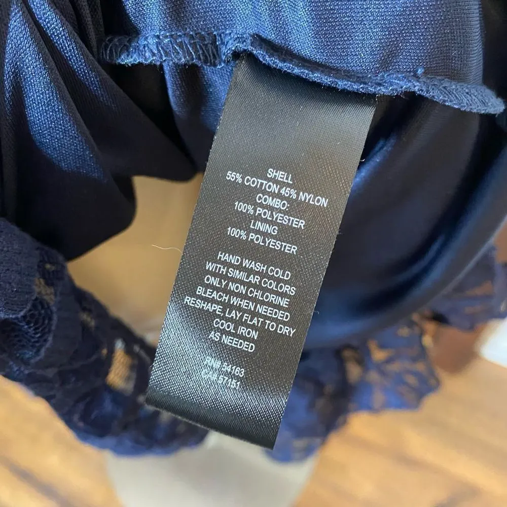 Jessica Howard Navy Lace Shoulder Ruffle Cocktail Dress - Image 10