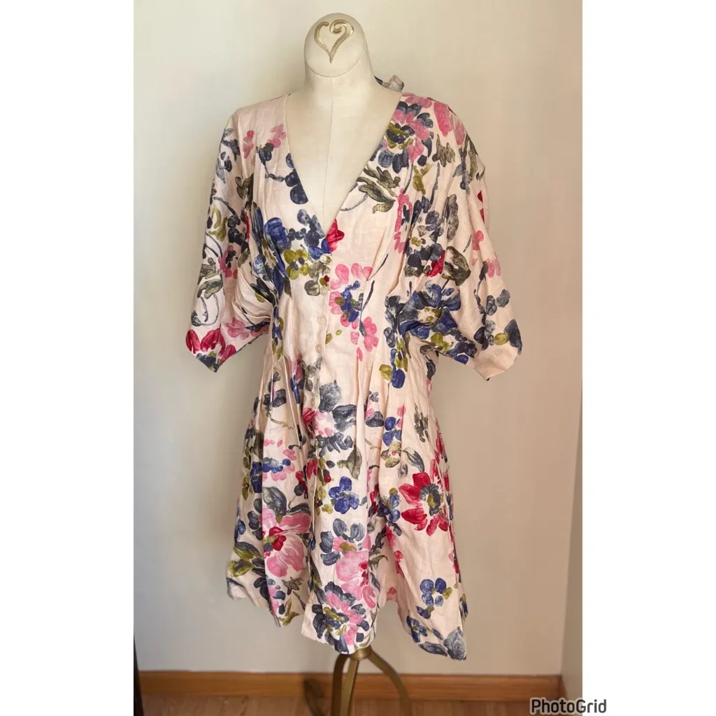 Anthropologie Exquise Tobi Linen Pleated Mini Shirt Dress XL New Tags - Image 3