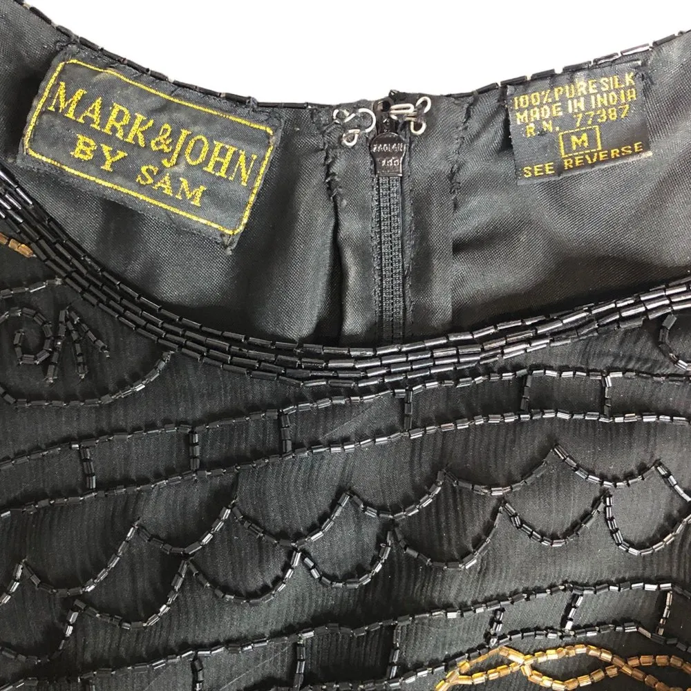 Mark & John by Sam Vintage Fully Beaded Silk Evening Gown Size M - Image 8