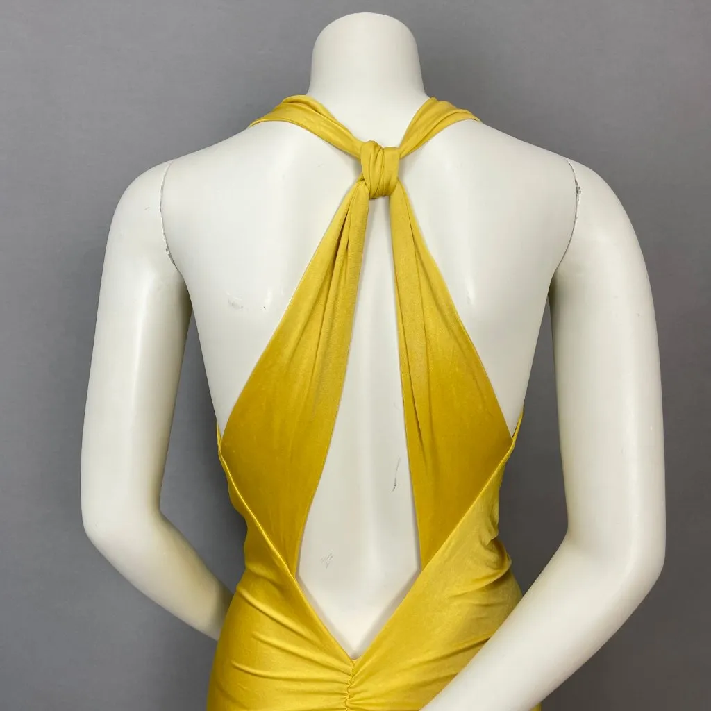 Marciano Dress Bodycon Yellow Sleeveless Size Medium Cowl Neck Ruched Clubbing‎ - Image 6
