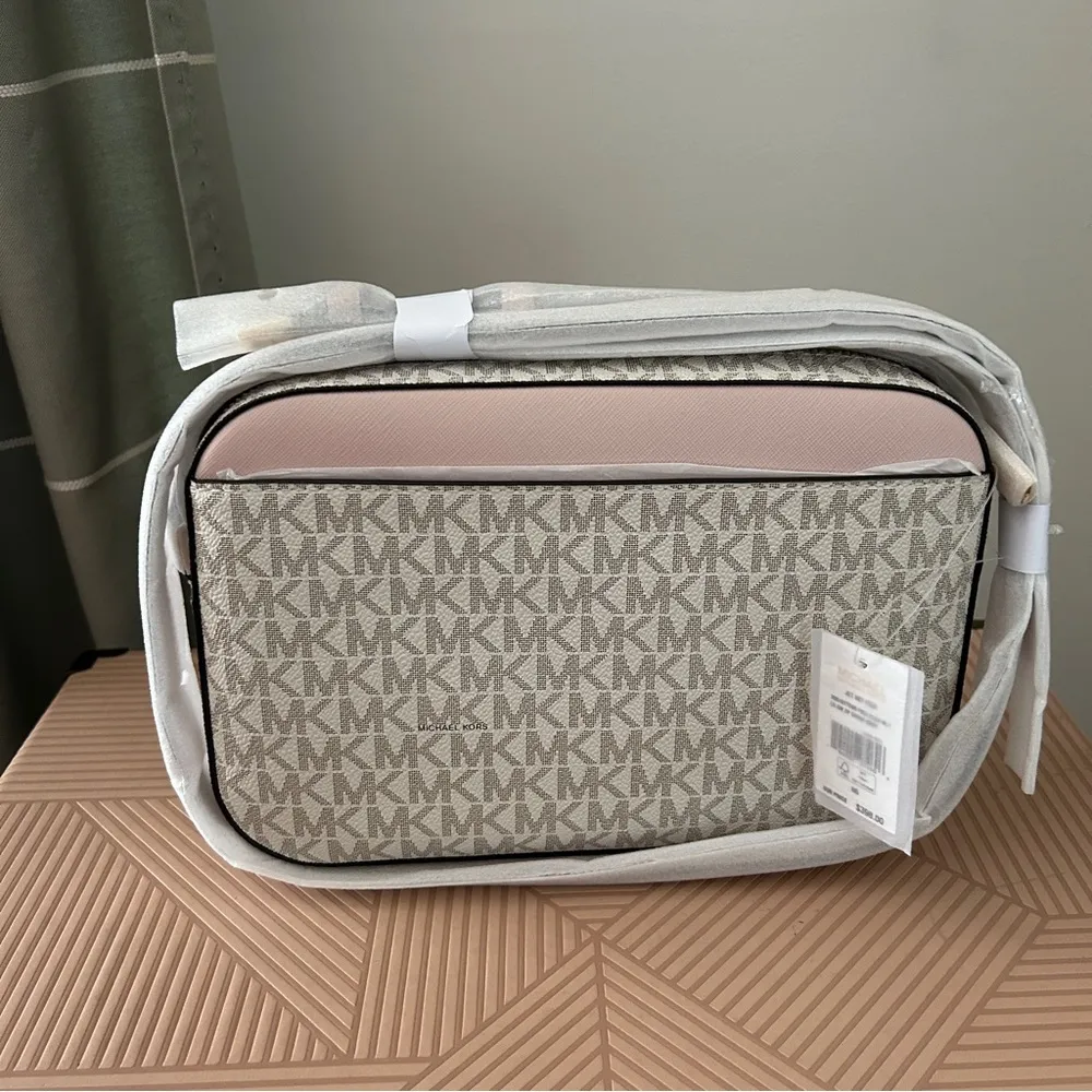 Michael Kors Cream Blush Pink Crossbody Bag Jet Set Signature Style Chain Logo - Image 3