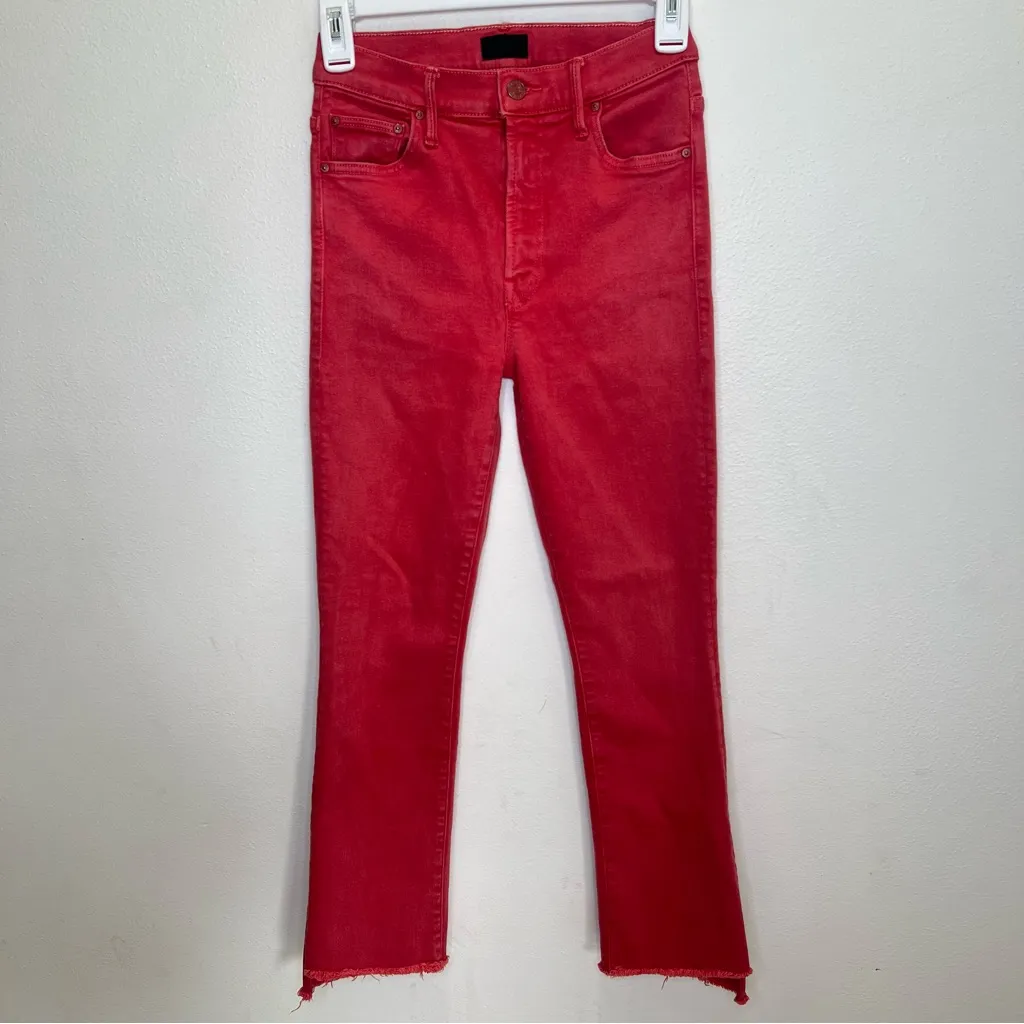 MOTHER the insider crop step fray jeans in hot red size 26 - Image 11