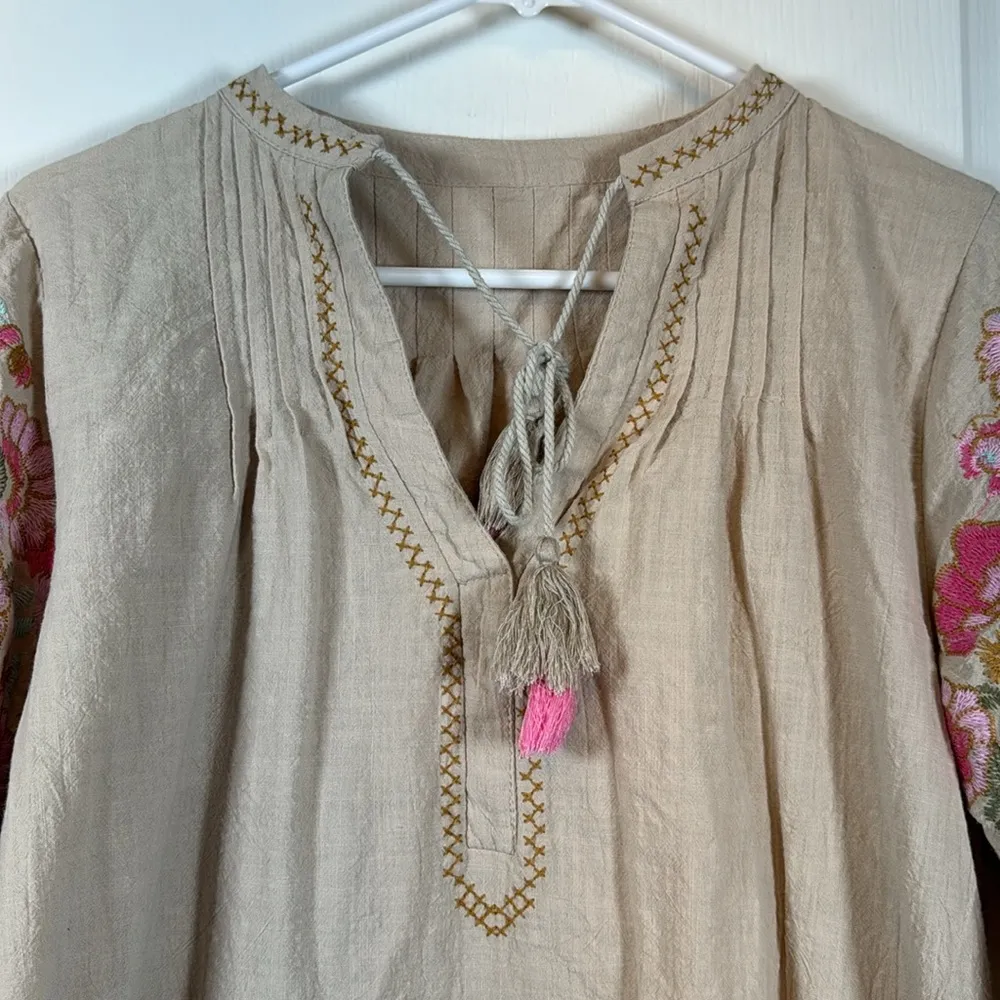 Bohemian Florist Tassel Embroidered Tunic Mini Dress Size Medium EUC #VEG-0016 - Image 11