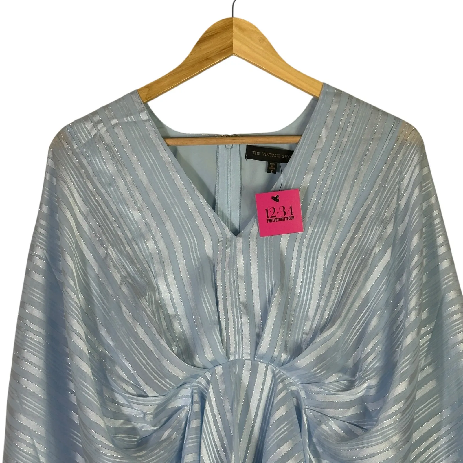 NWT The Vintage Shop Pleated Top Womens S Blue Flowy Bell Sleeve Soft Girl - Image 5