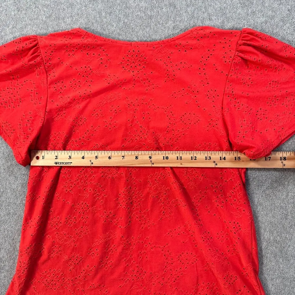 W5 Red Eyelet Blouse Women's Medium Flutter Sleeve Smocked Shoulder Top - Image 7