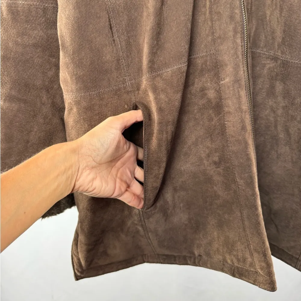 Vintage St. Johns Bay Hooded Faux Fur Lined Washable Suede Coat in Brown Size XL - Image 4