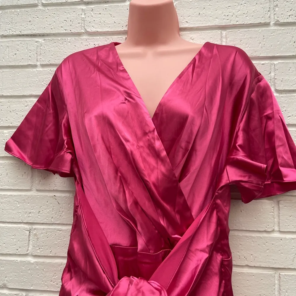 Grace Karin NWT women’s silky pink mini dress with wide tied up belt size XL - Image 9