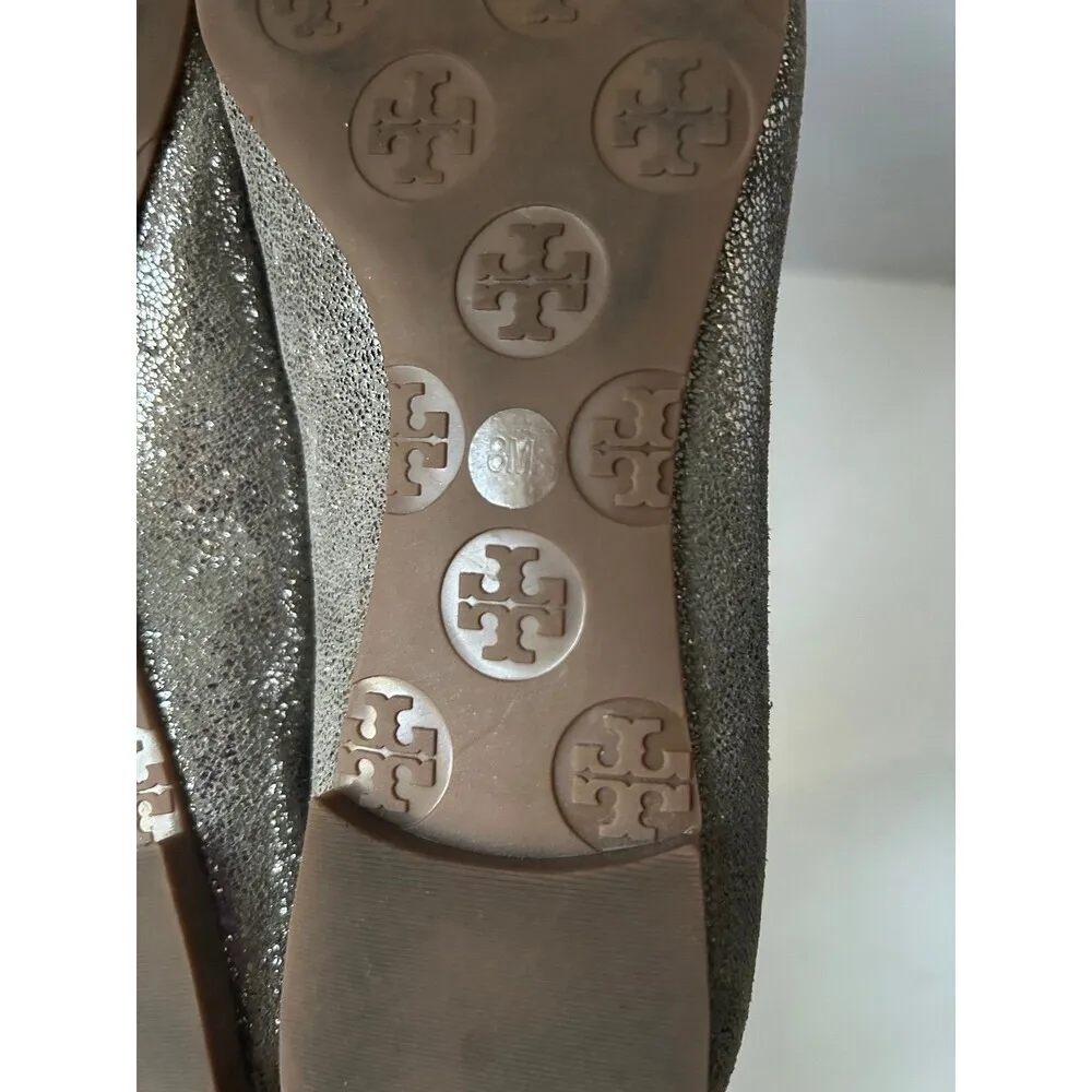 Tory Burch REVA Leather Ballerina Ballet Flat Shoes Metallic Silver Women's 8M - Image 7