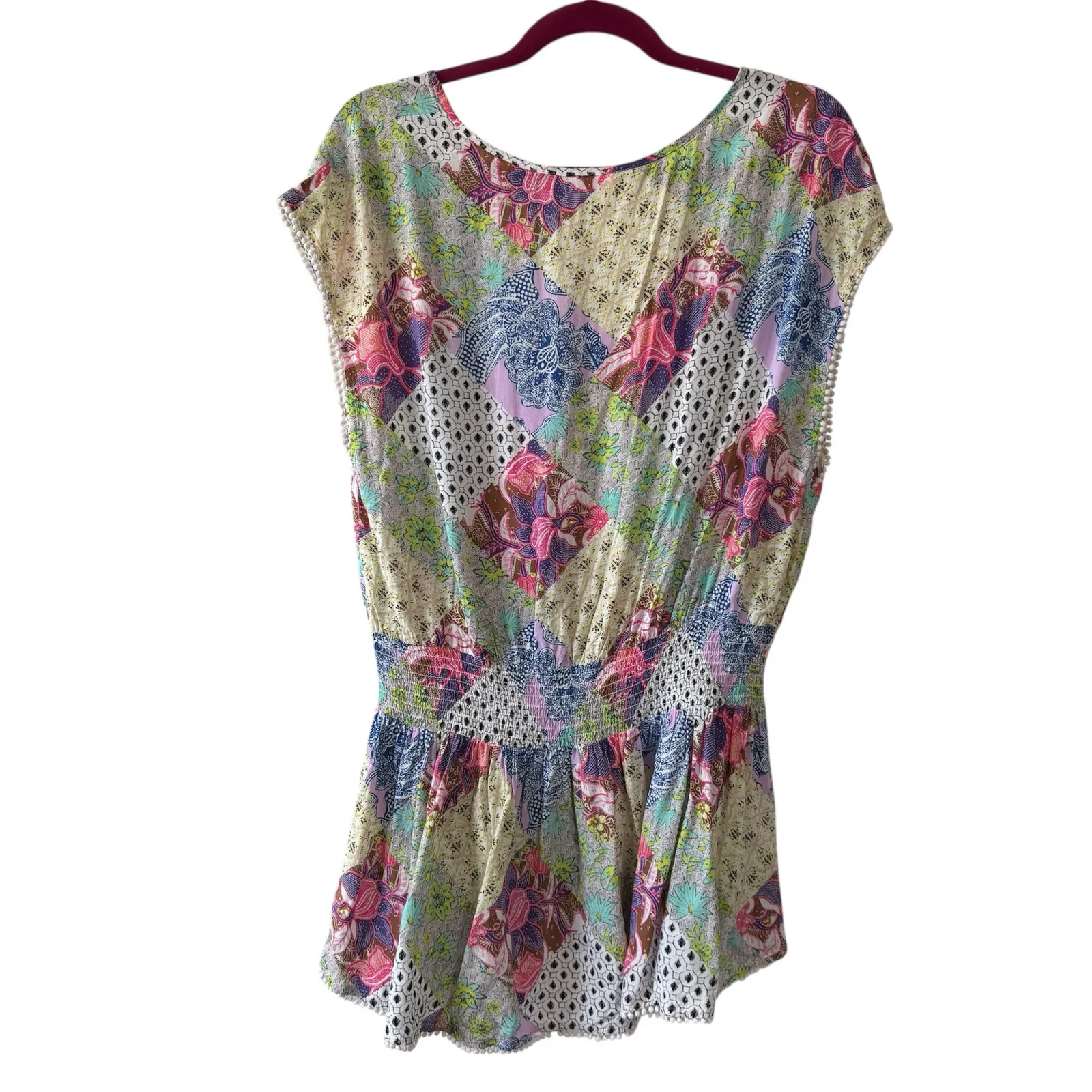 Victorias Secret Pink Green Blue Mixed Print Patchwork Swim Cover Up Tunic Small - Image 2