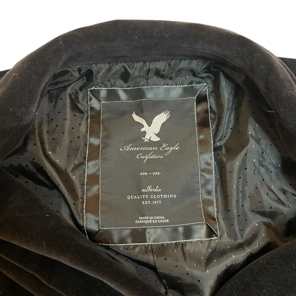 American Eagle Outfitters Black Velvet Double-Breasted Blazer sz M | 100% Cotton - Image 3