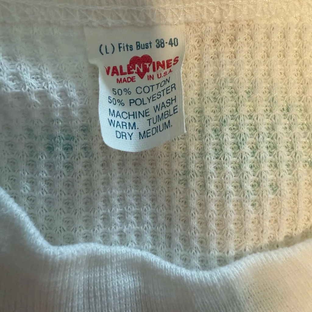 Vintage 90s Valentines Thermal Waffle Knit Snowflake Top – Made in USA White Size M - Image 3