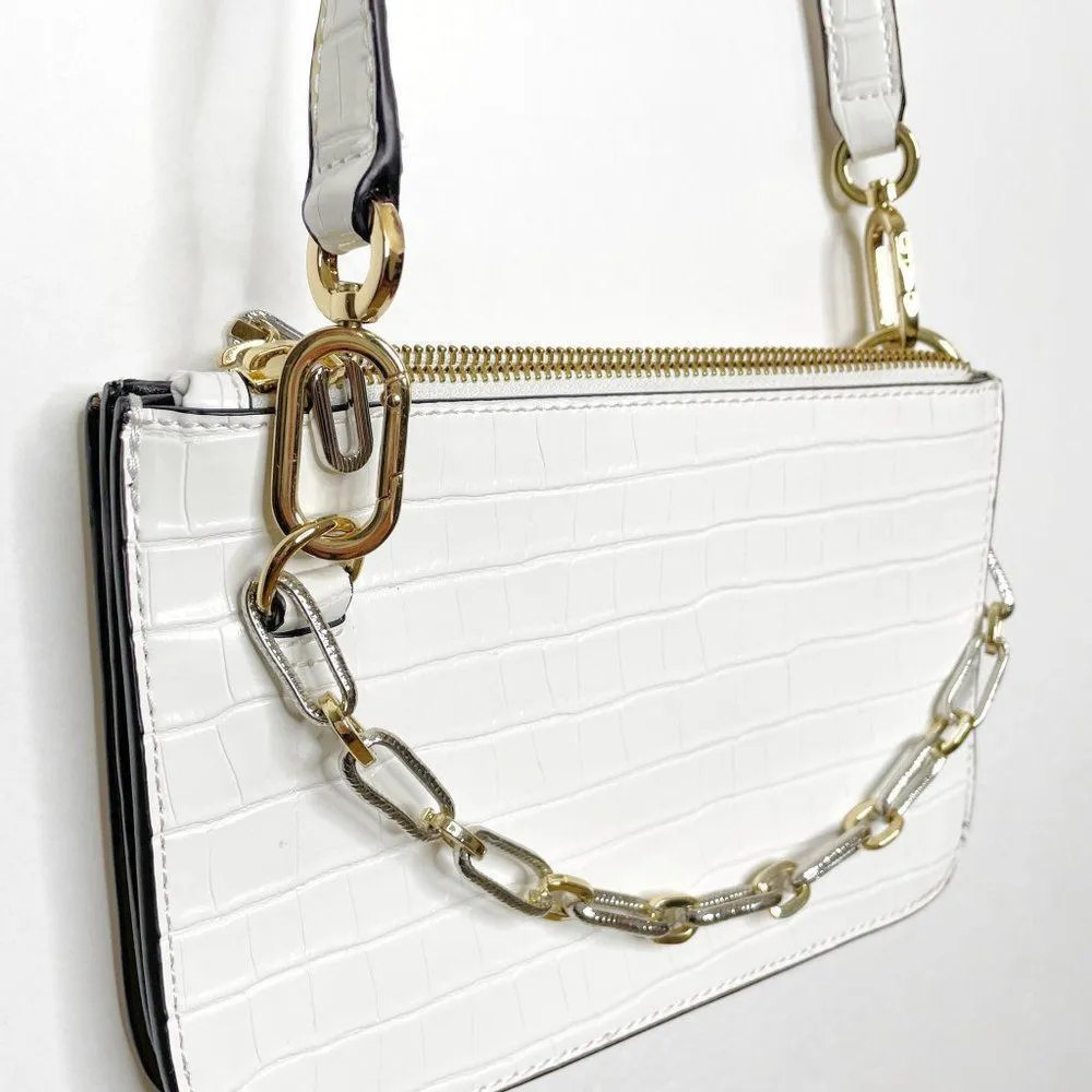 reTH Croc Embossed Chain Crossbody Bag White Mini - Image 3