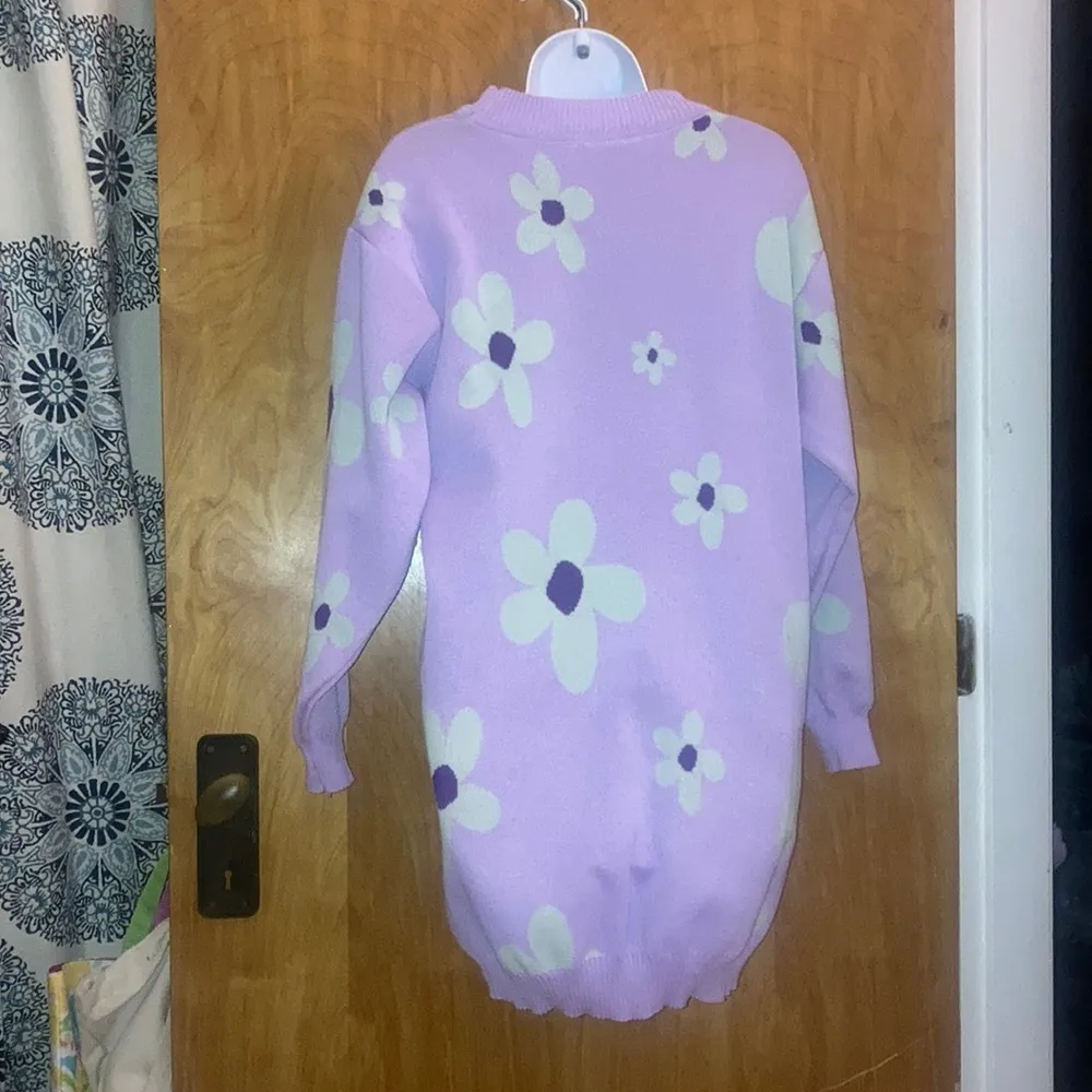 Lavender Light Purple Daisy Street Floral Sweater Tunic Dress Size S/M - Image 7