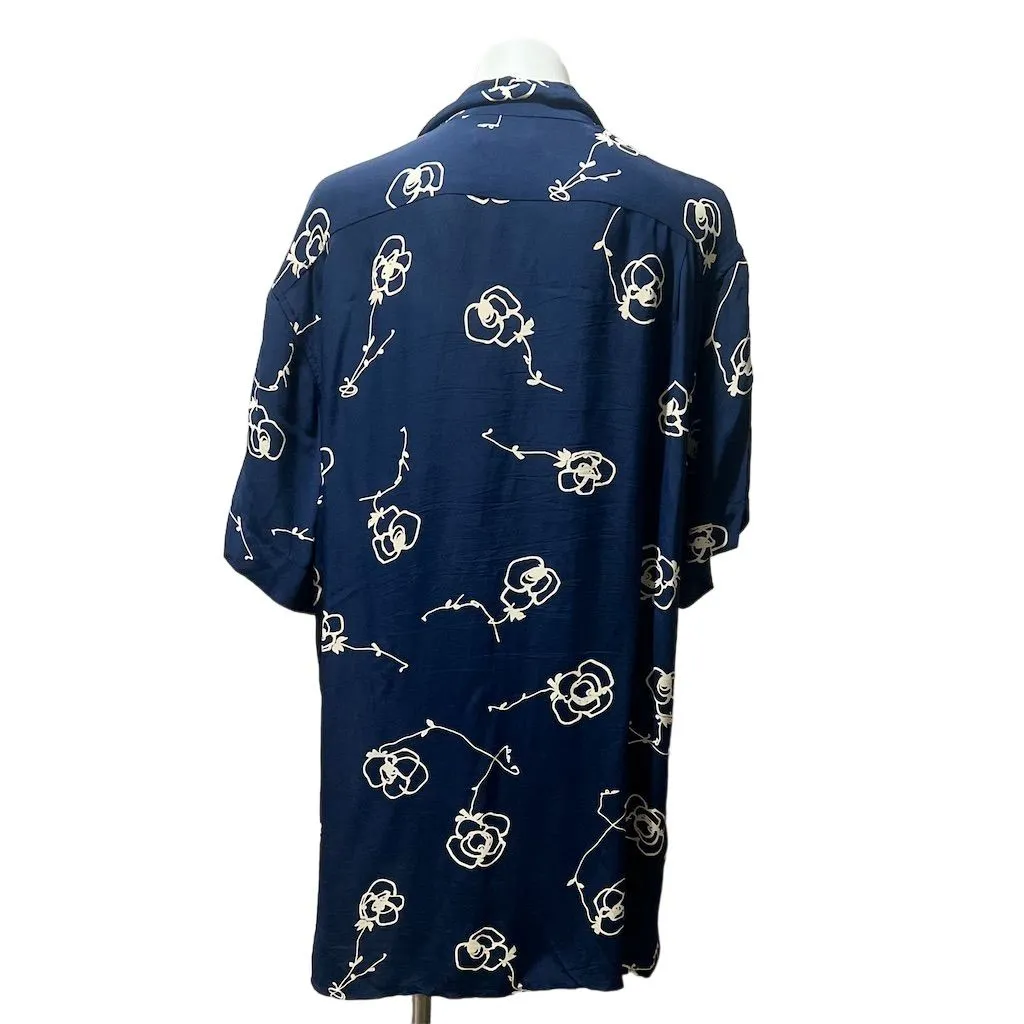 Equilibrio Italia Women's M Blue Floral Knee Length Shirt Dress Size L - Image 6