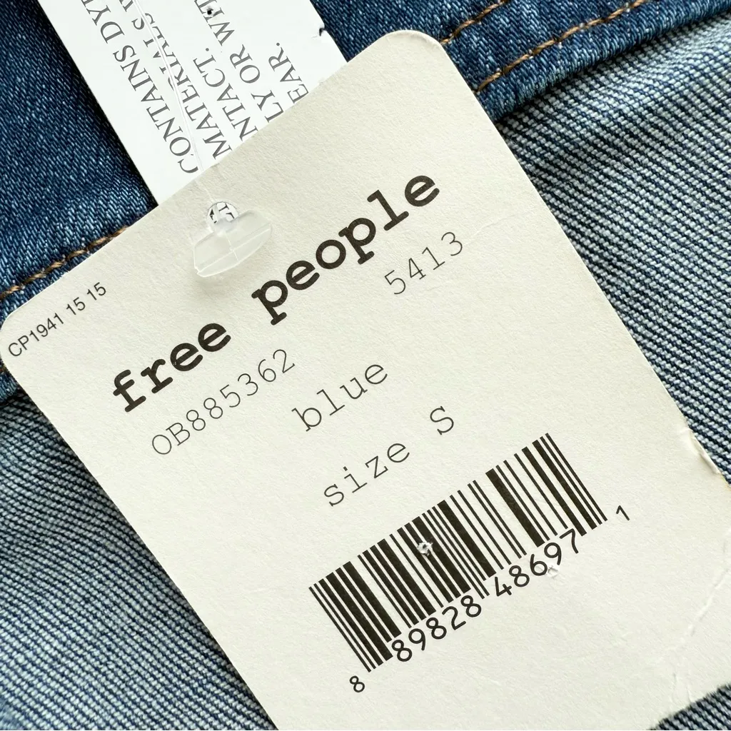 Free People Dynomite Denim Mini Shirt Dress Medium Wash Blue Sz S NWT - Image 10